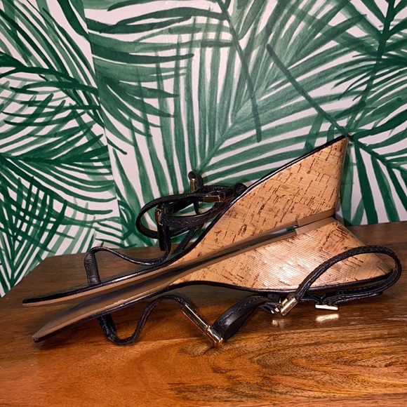 Tory Burch Black Leather Pauline Wedge Strappy Sandals Women’s 8.5 M - Picture 7 of 13